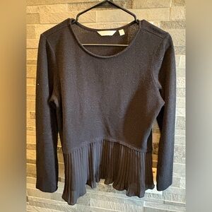 LC Lauren Conrad Black Long Sleeve Pleated Hem Top